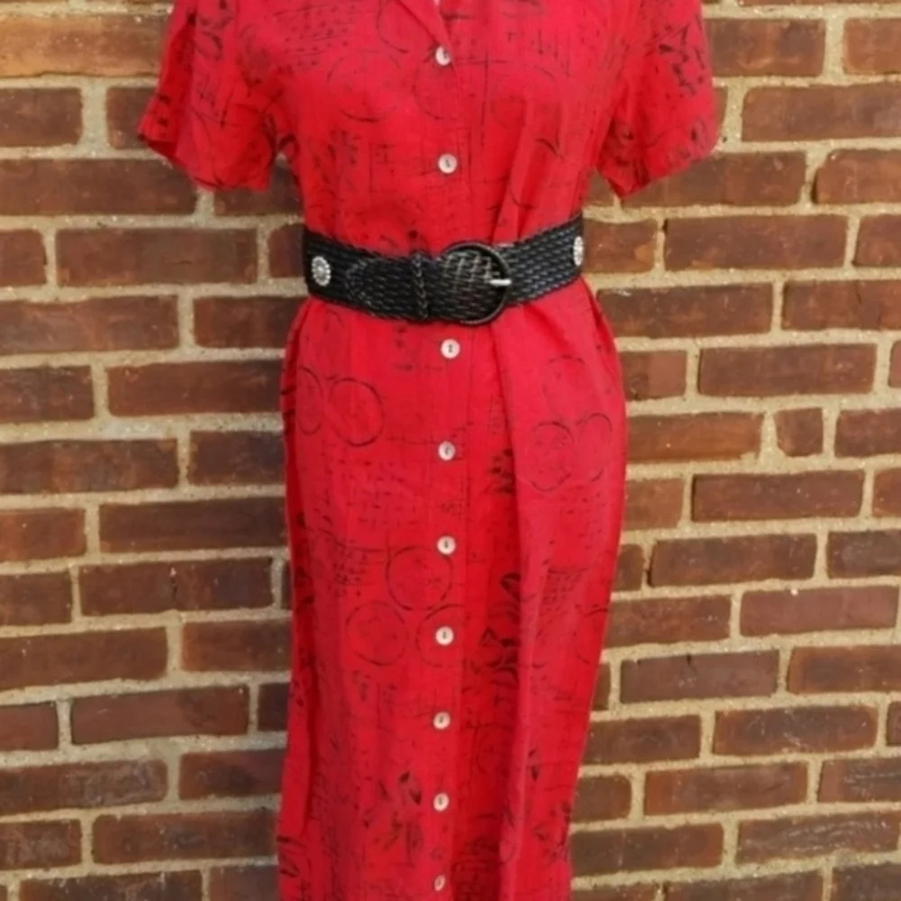 David Dart Red Print Vintage Fashionista Shirt Speeve Shirtdress D - Picture 10 of 10